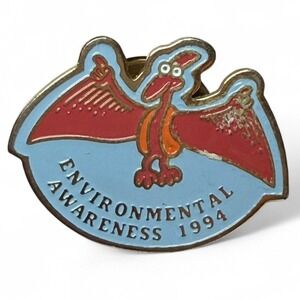 Vintage 1994 Environmental Awareness Pterodactyl Enamel Lapel Pin Dinosaur Earth